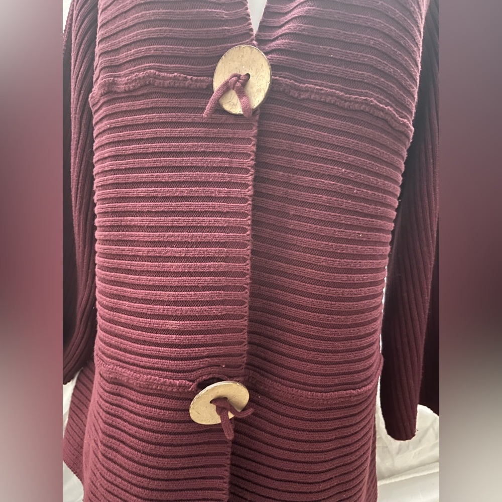 Modern Soul Red Ribbed Oversized Long Cardigan Sweater w/ Flare Sleeves M-L - Picture 4 of 10